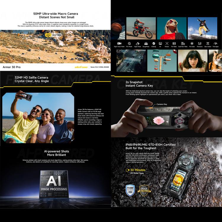 Ulefone Armor 30 Pro Rugged Phone, 16GB+512GB, Night Vision, 6.95 inch + 3.4 inch Dual Screen Android 14 MediaTek Dimensity 7300X Octa Core, Network: 5G, OTG, NFC Ulefone Armor 30 Pro Rugged Phone, 16GB+512GB, Night Vision, 6.95 inch + 3.4 inch Dual Screen Android 14 MediaTek Dimensity 7300X Octa Core, Network: 5G, OTG, NFC